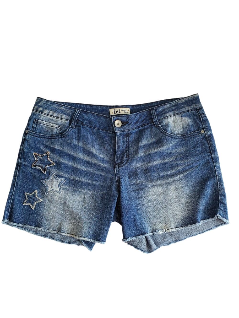 Juniors LEI Cutoff Blue Jean Denim Shorts XL 17 Vintage Retro Y2K Stars Grunge